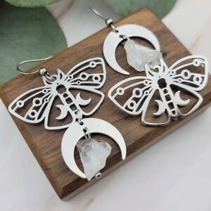 Mismatched Silver Luna Moth Earrings